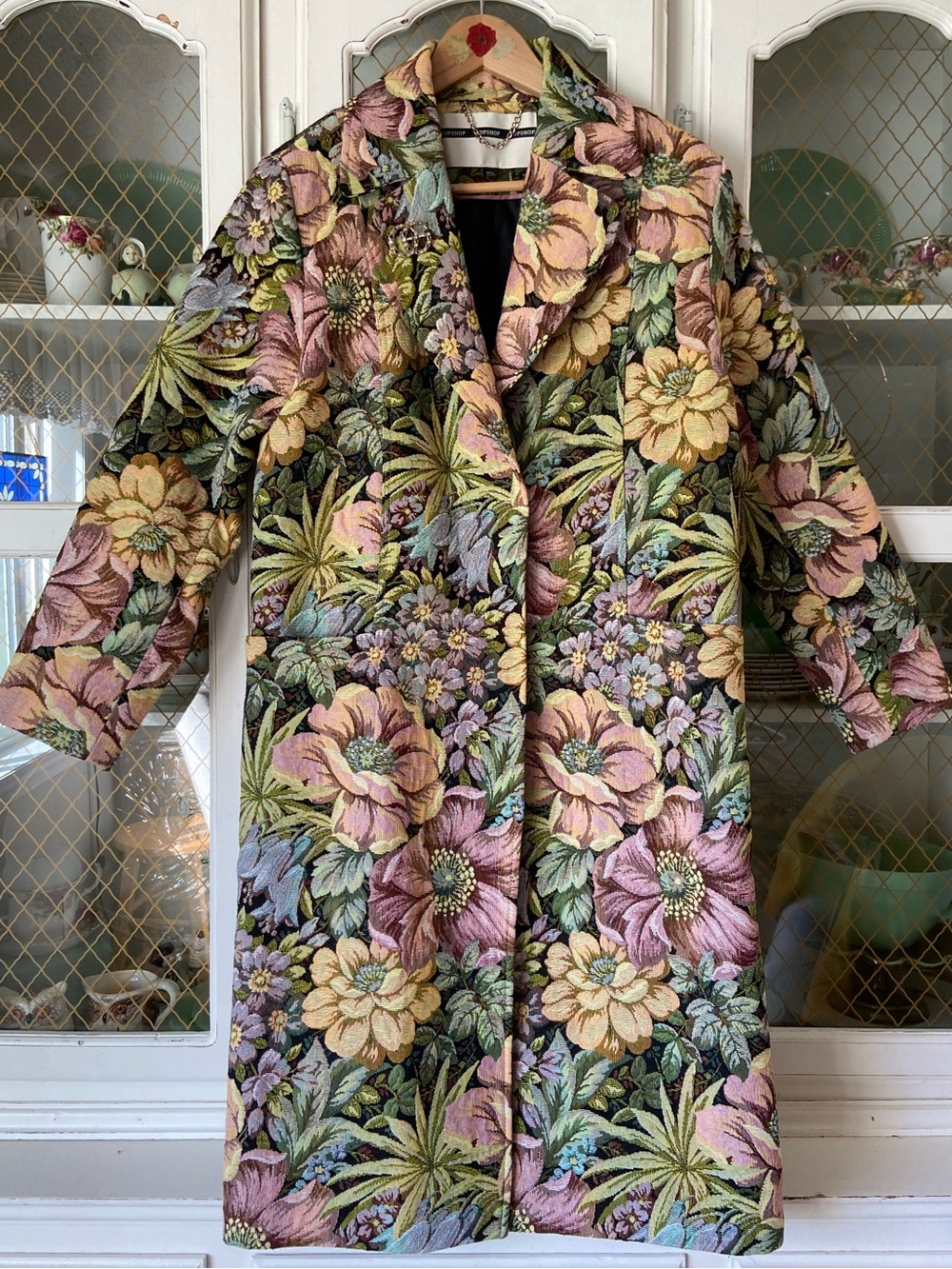 NWOT Topshop Like New Floral Tapestry Trench Coat Bridgeton Style Victorian Fall